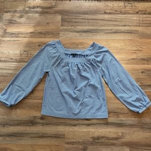 J Crew Seersucker Square Neck Top Blue and White
